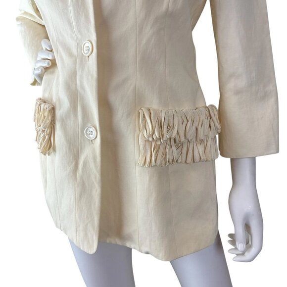 Gianfranco Ferre Italy Off Shoulder Fringe Buttoned Jacket Cream Size 46 US 10 - Picture 3 of 16